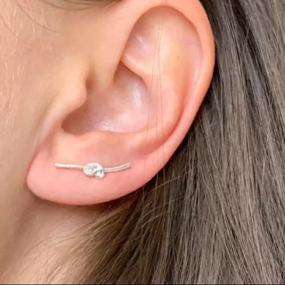 Gold Tone love Knot Ear Climber Sweep Earrings - Picture 4 of 4